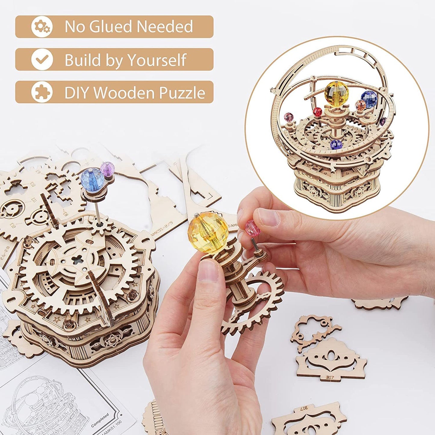 Rotating Mechanical Music Box 3D Wooden Puzzle (84 pcs)