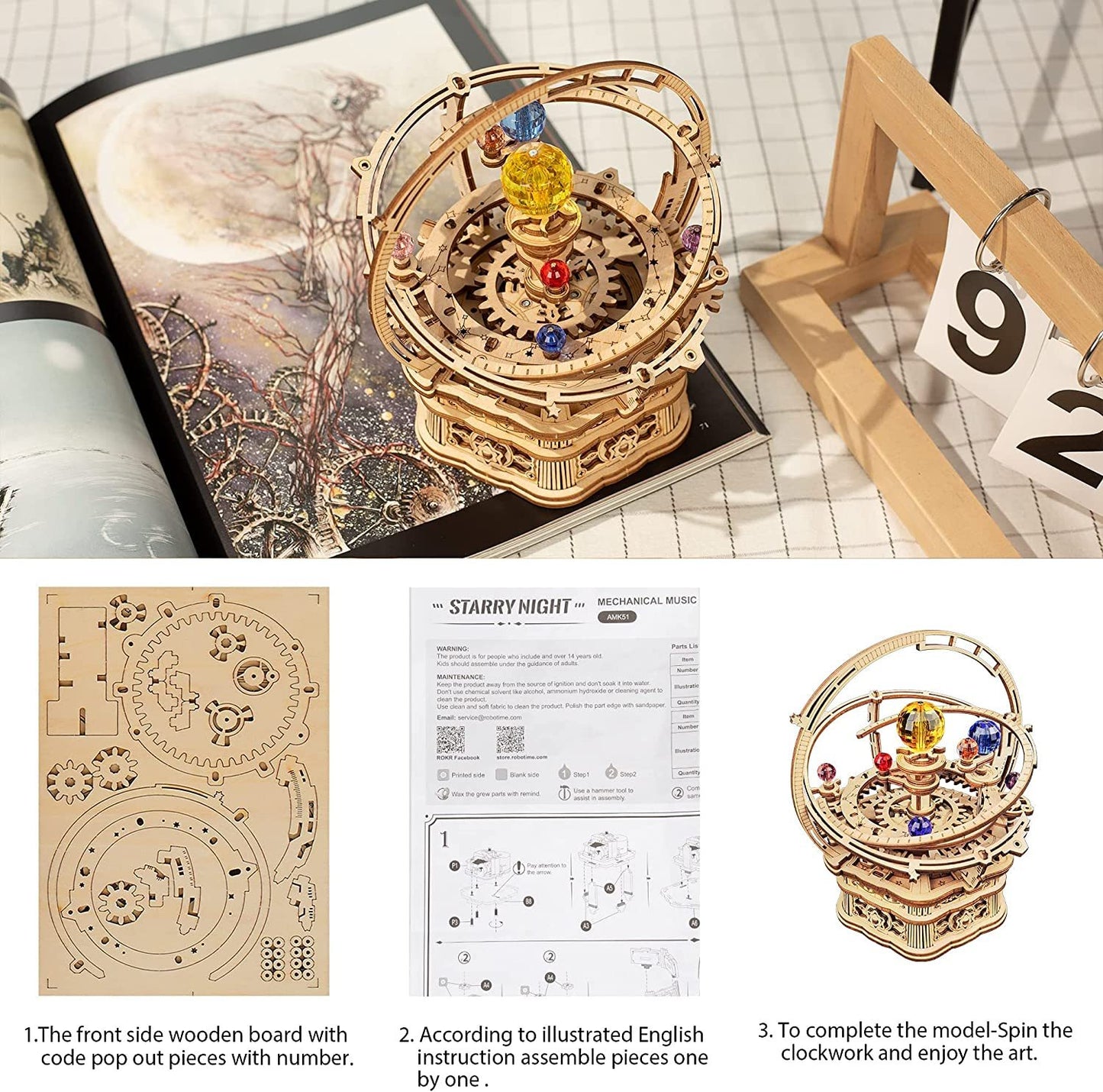 Rotating Mechanical Music Box 3D Wooden Puzzle (84 pcs)