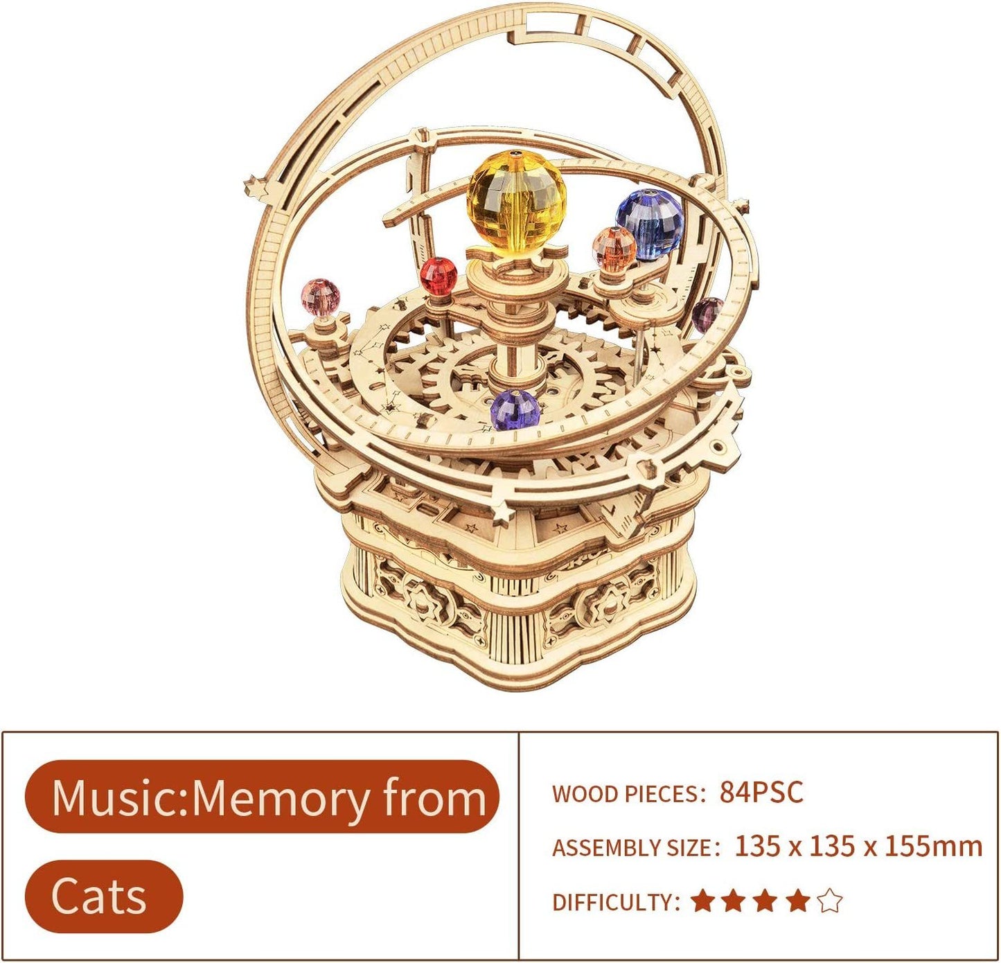 Rotating Mechanical Music Box 3D Wooden Puzzle (84 pcs)